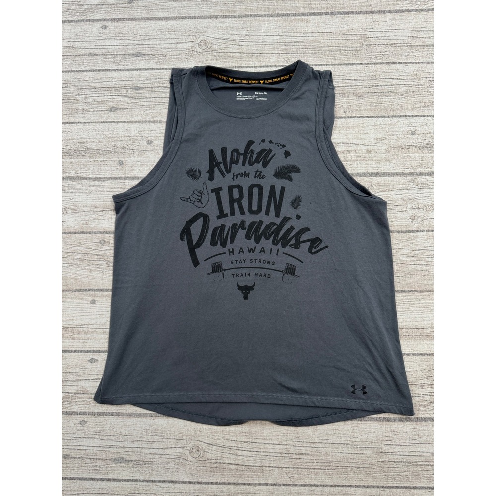 Under Armour Tank Top Women's Small Gray Aloha Iron Paradise Hawaii Project Rock